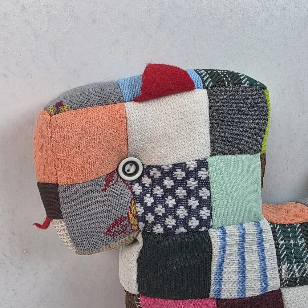 VTG Handmade Patchwork Quilt Fabric Dog Plush Stuffed Animal Folk Art Cottage